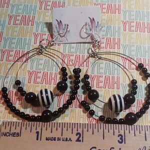 Elegant Black and White Beaded Hoop Earrings